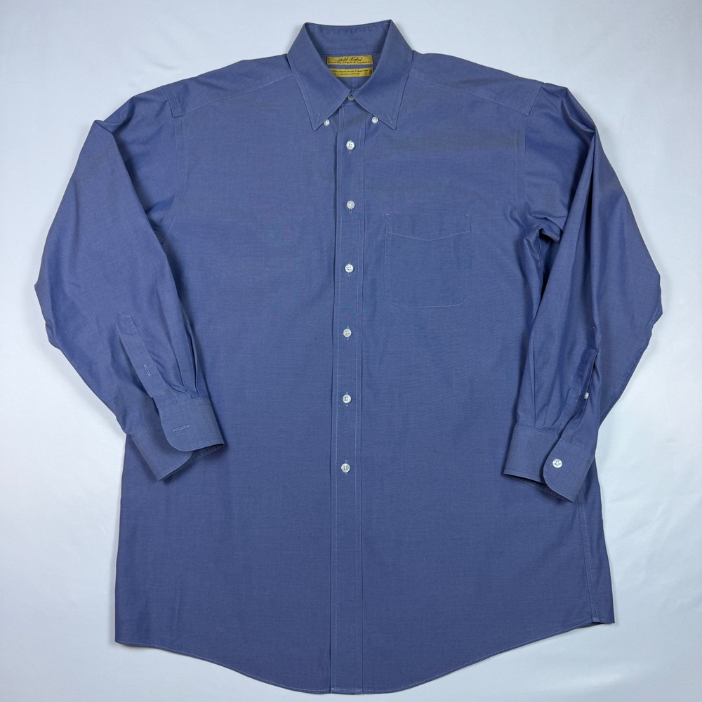 Roundtree & Yorke Dress Shirt Mens 15.5 33 Blue Non-Iron Pinpoint Cotton